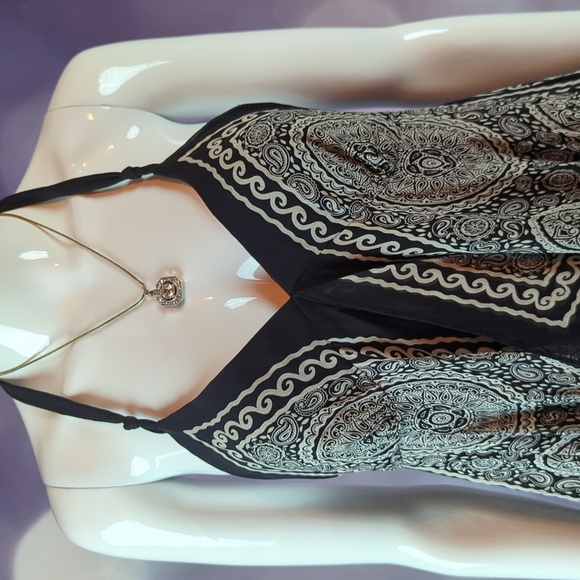 BCBG Max Azria sz S Silk Hanky Hem Asymmetrical Halter Style Zip Back Top - Picture 2 of 6